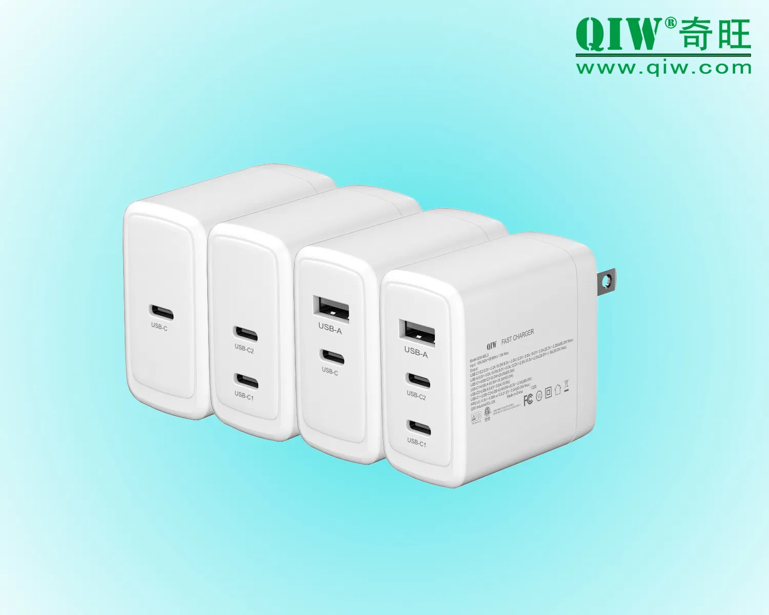 Qiw 65W Pd Charger GaN PPS Laptop Charger for USA Japan Canada ETL cETL PSE Bsmi CCC FCC Cec DOE Laptop Tablet Mobile Phone USB AC DC Power Adapter Charger