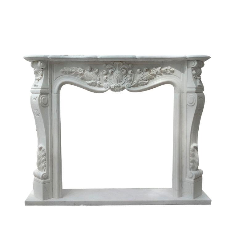 Double-Layered Beige Marble Fireplace with Lion Relief Decoration