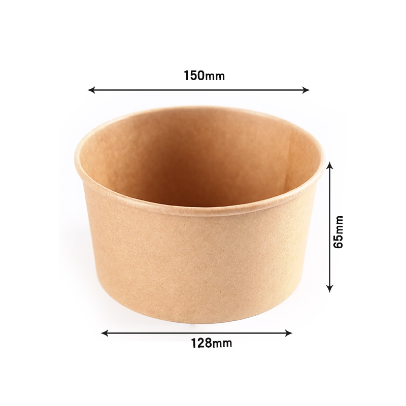 100% Natural 1000ml Disposable Paper Tableware 150mm Diameter Kraft Paper Salad Bowl