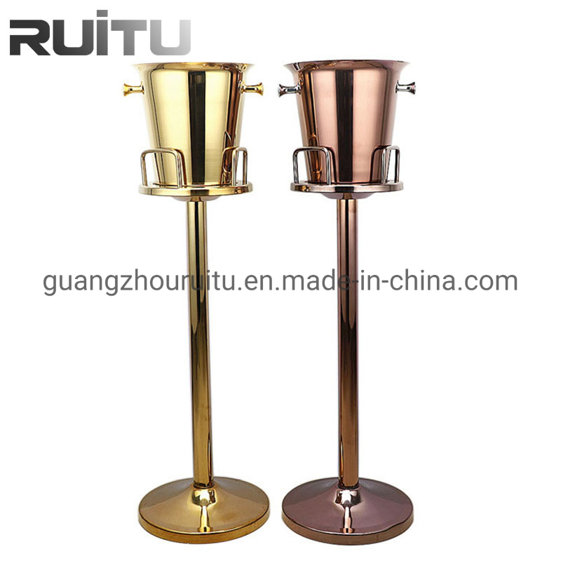 Nightclub Alcohol Bar Rack Beverage Tubs Big 6L Round Beer Bucket Party Discos Mirror Tainless Steel Gold and Rose Gold Champagne Wine and Ice Bucket with Stand