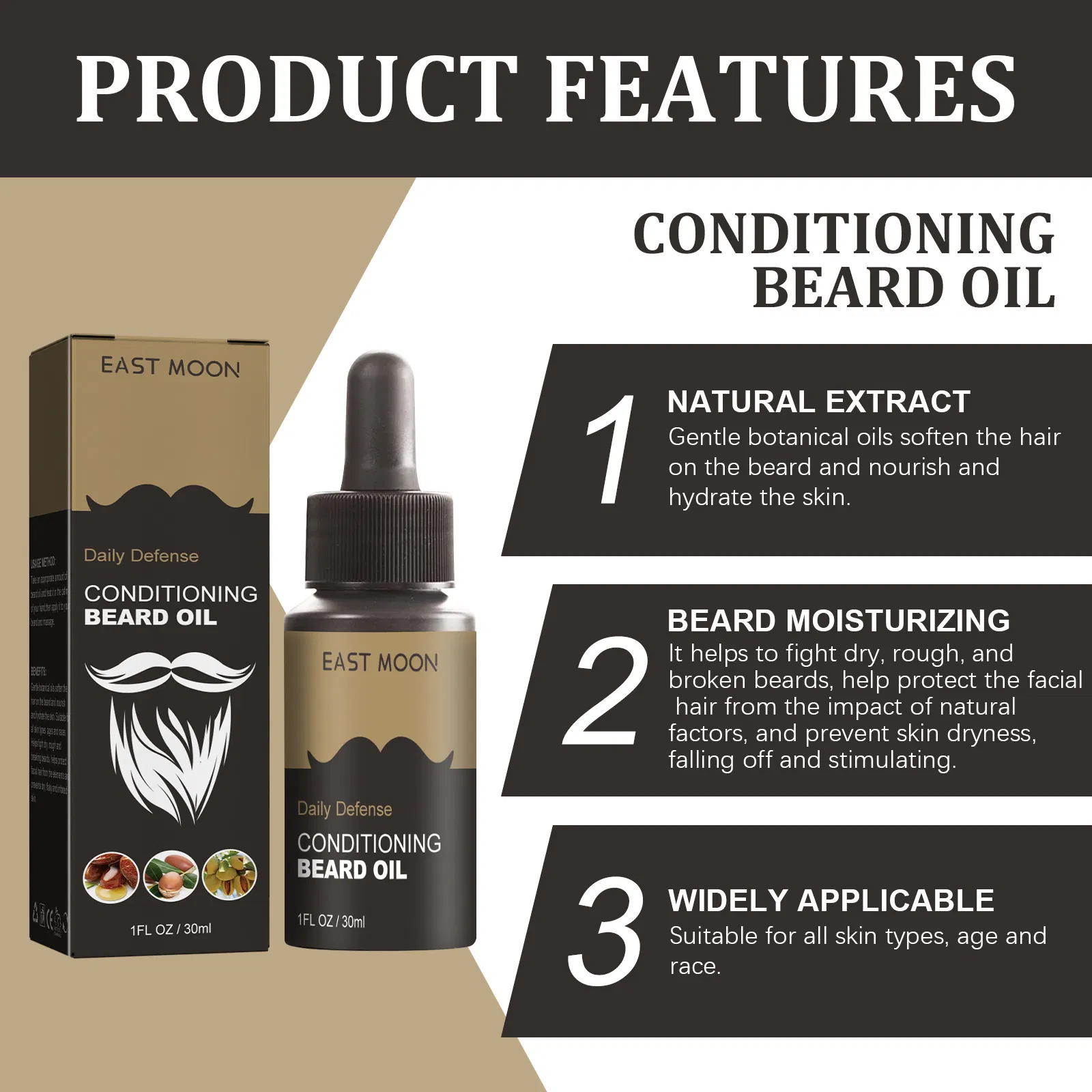 Plant Extract Men Hair Beard Conditioning Growth Oil Hydrating Dryness Natural Organic Moisturizing Beard Oil