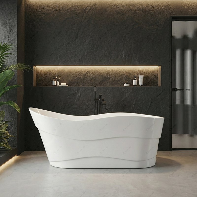 Deep Soak Freestanding Bathtub Sleek White Acrylic Modern Style Indoor Bathroom Tub