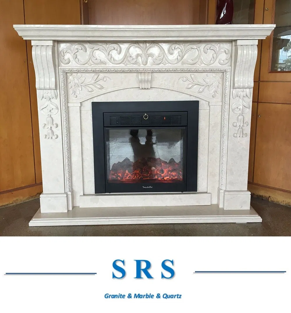Stone Carving Marble Fireplace with Flowers in White /Grey/Black