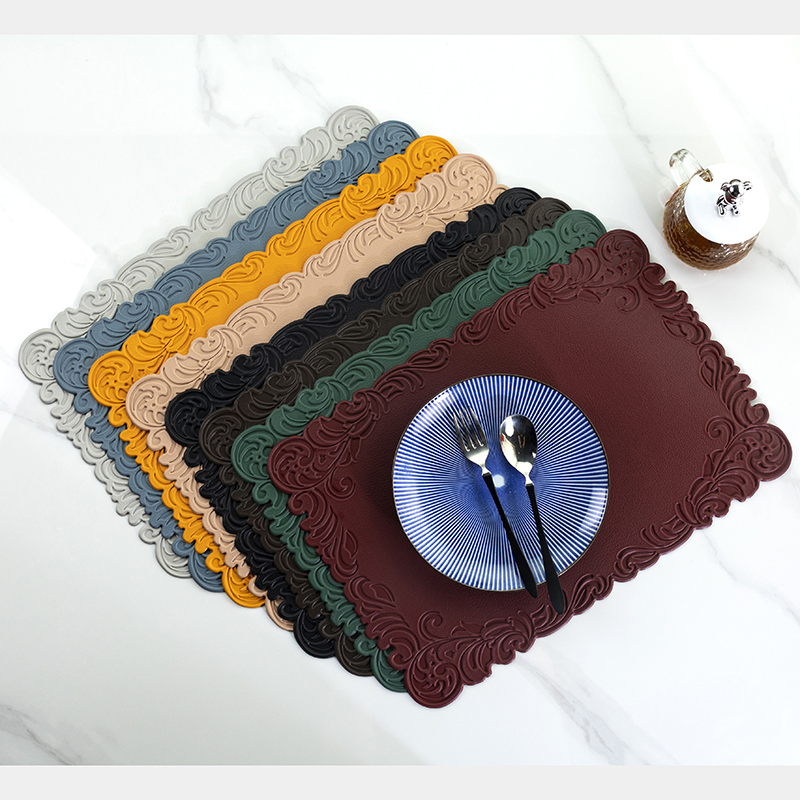 Embossed Faux Leather Table Mats Washable PVC Placemat for Kitchen Dining Dinner Placemats