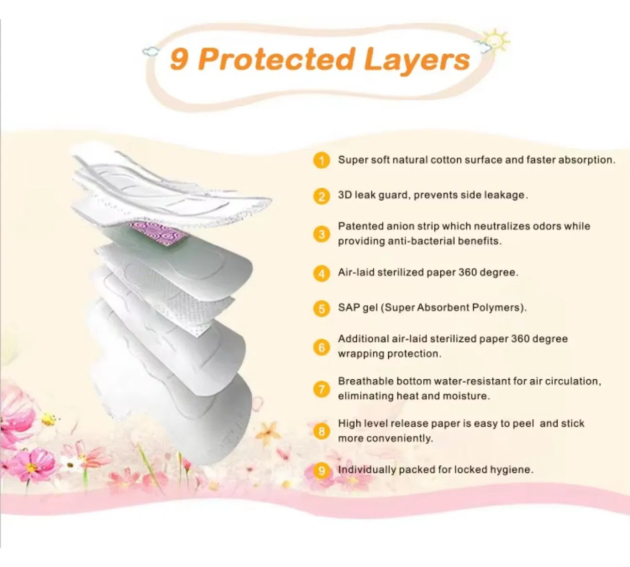 Super Absorbent Bamboo Cotton Sanitary Napkins 240mm OEM