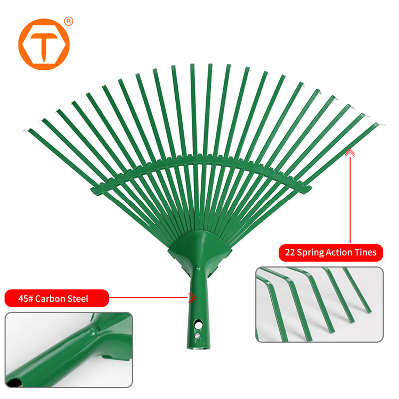 22 Teeth Heavy Duty Powder Painted Leaf Rake Steel Durable Garden Lawn Rake with Wood Handle
