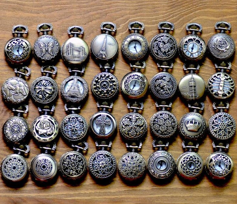 Wholesale Mix 32 Designs Small Size Classic Roman Bronze Dia 27mm Vintage Antique Heart Hollow Pocket Watch