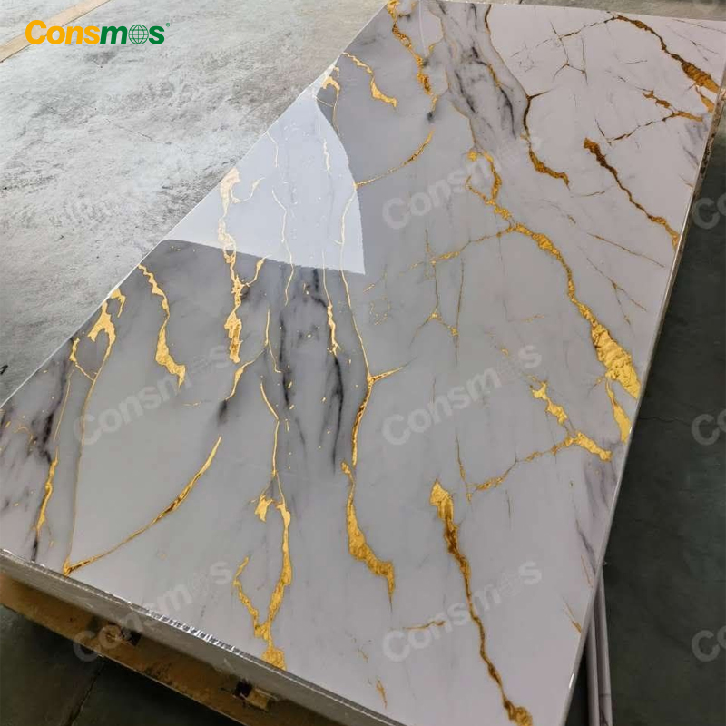 Eco-Friendly High Glossy Artificial Marble PVC Sheet Carbon Slate UV Wall Panels for Interior Decoration