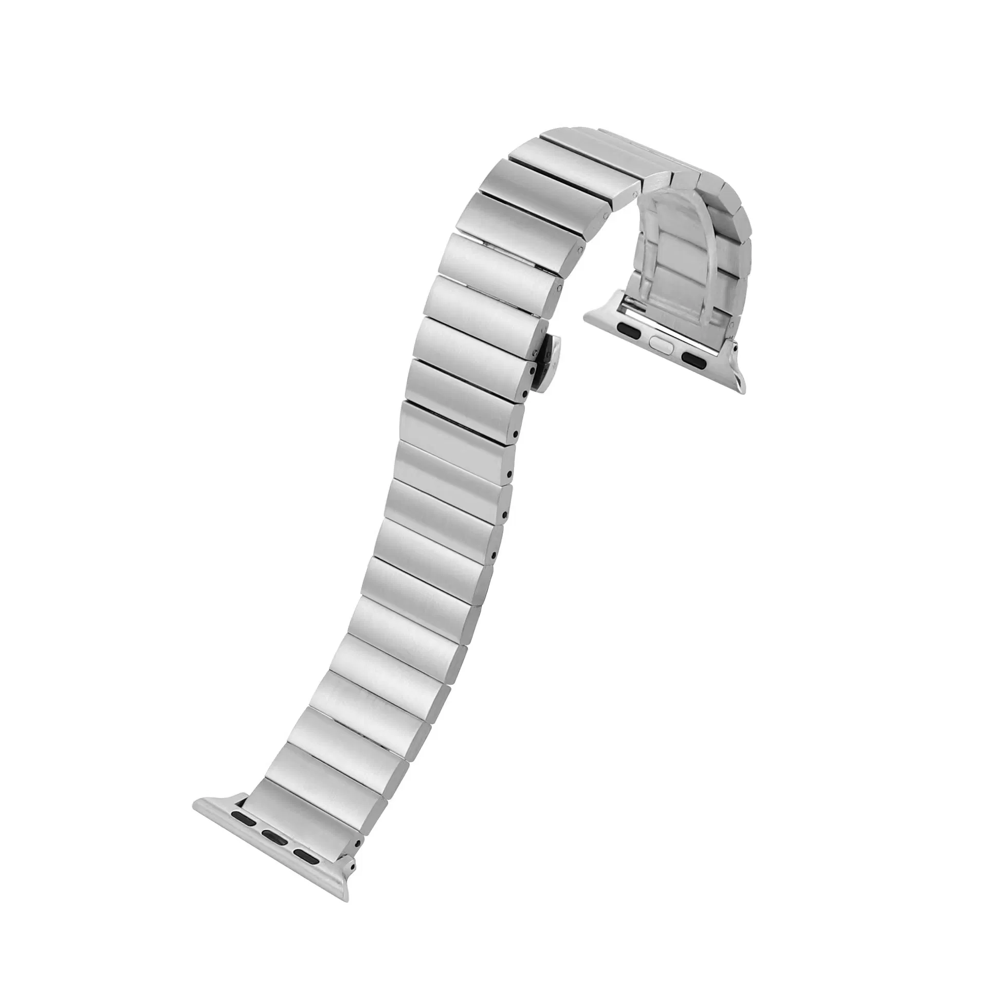 Customized 304 Precision Stainless Steel Adjustable Metal Stainless for Apple Watch Band One Beads 38-49mm Solid Butterfly Buckle Watch Strap