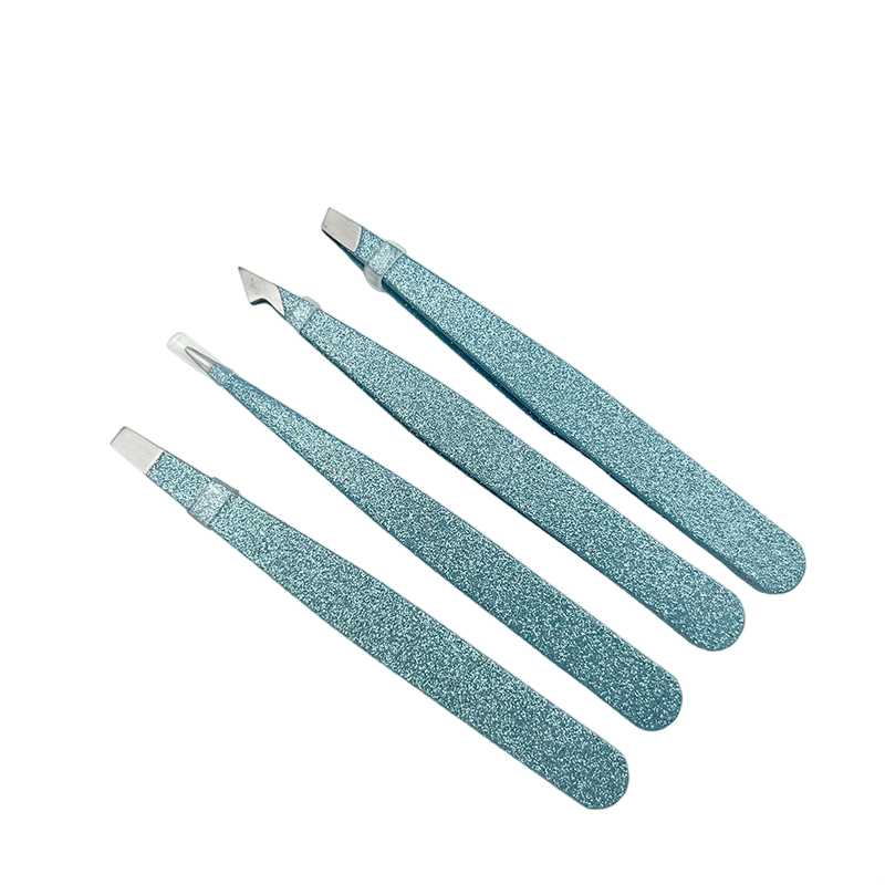 4-Piece Stainless Steel Auxiliary Beauty Makeup Tool Set Includes Eyebrow Clip Tweezers Pull Beard Stick False Eyelashes Tweezers