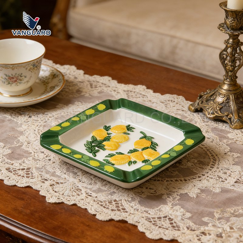 Green High Quality Ashtray Square Ceramic Cigarette Ashtray for Home Decor
