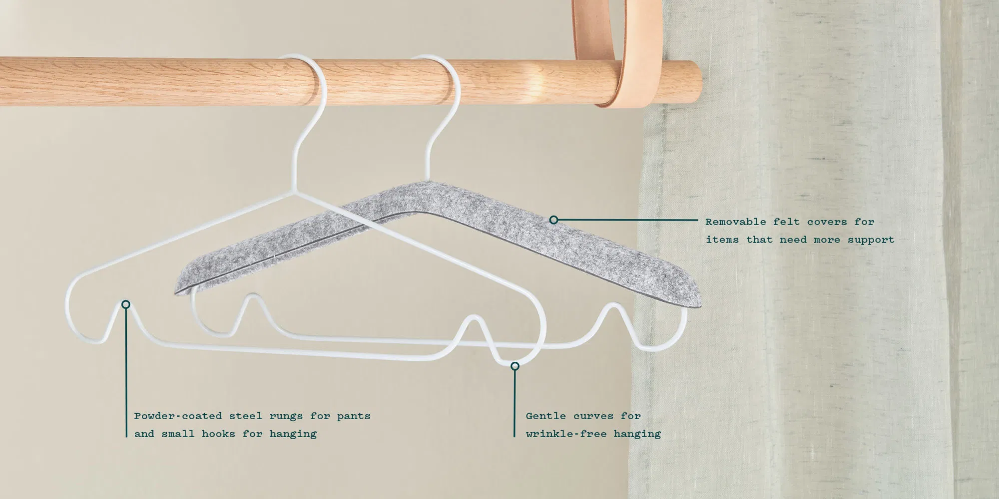 Recycled Material Pet Felt Coat Hanger Fashion Design Thermoforming Non Woven Felt Coat Hanger Clothes Hanging Houseware