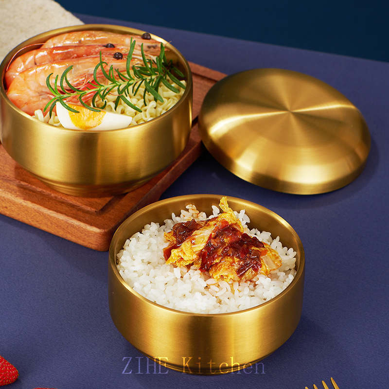 Stainless Steel Double-Layer Hollow Heat-Resistant Restaurant Soup Bowl with Lid