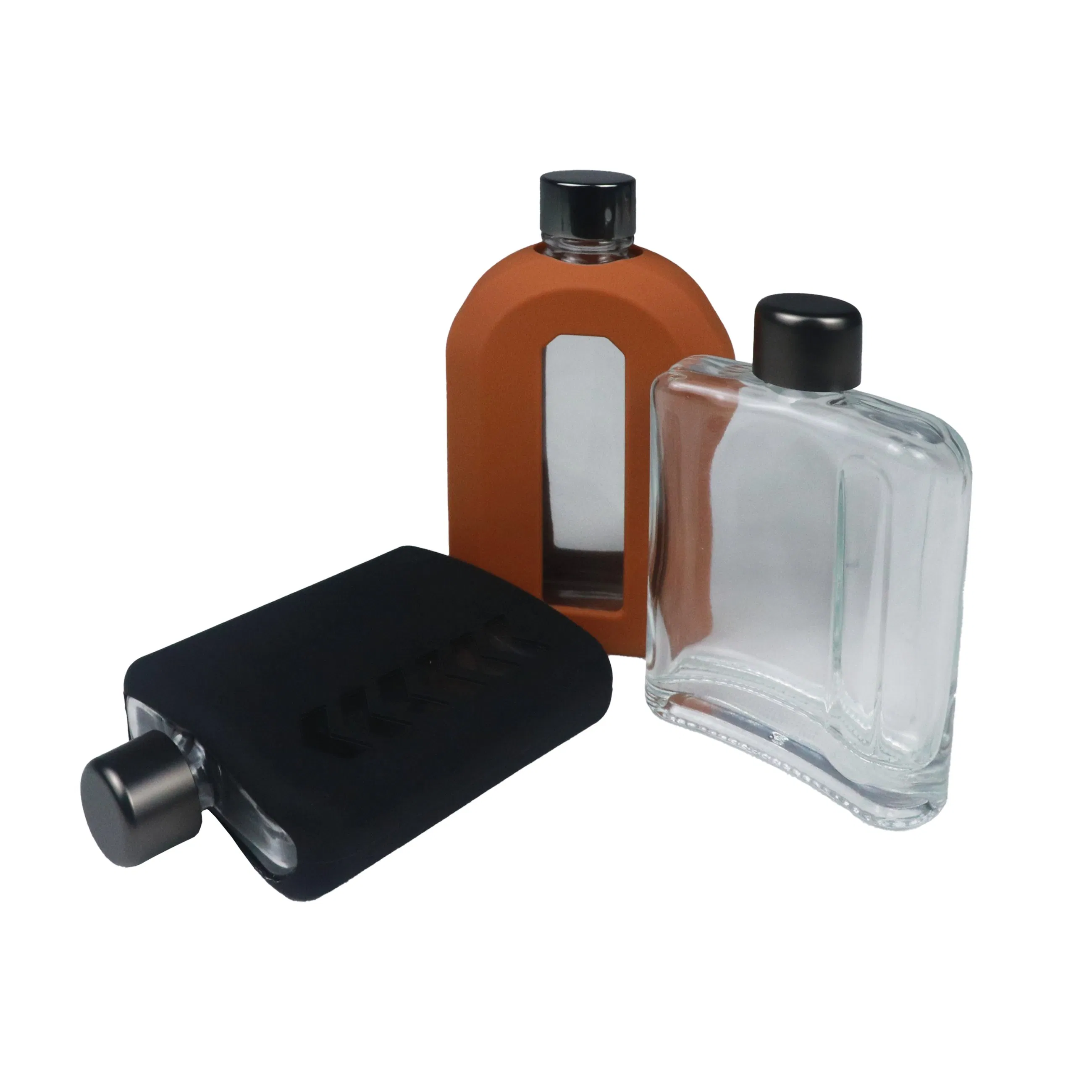 Modern 100ml 240ml Cork Silicone Lid Liners Glass Hip Flask for Whiskey Liquor Sprits
