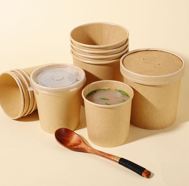 Disposable Kraft Paper Cup Takeaway PE Coated Hot Soup Bowl Cup