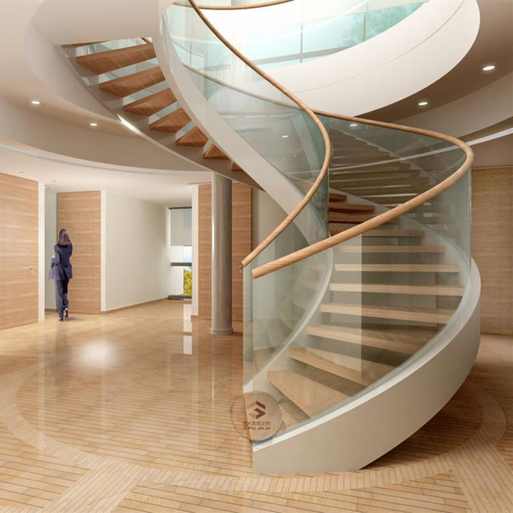 Economy Modern Oak Wood /Glass Treads Staircase Glass Railings Indoor Stairs