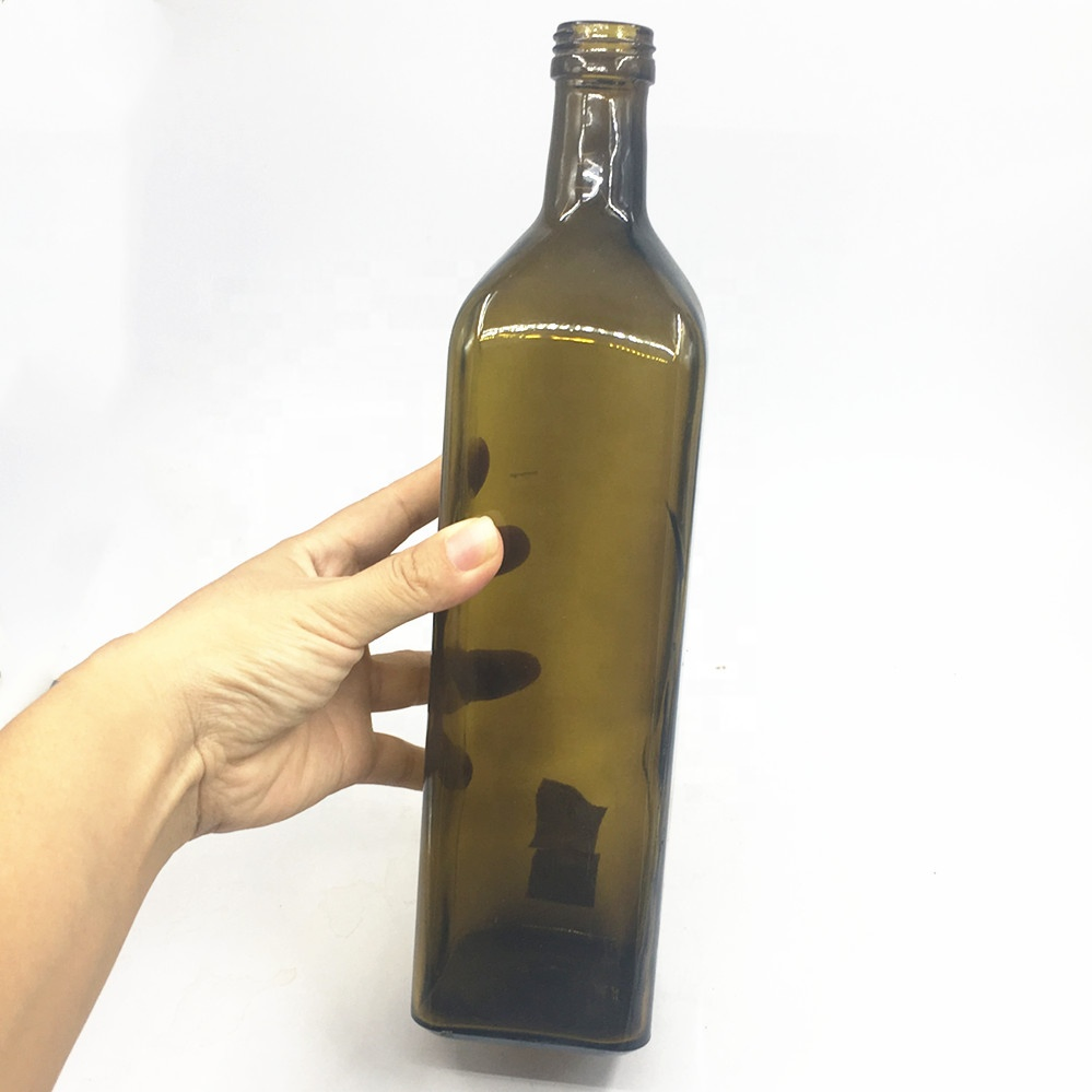 Amber Dark Green Empty Square 1000ml 1L Glass Extra Virgin Olive Oil Bottle Cooking Oil Bottles with Cap Wholesale