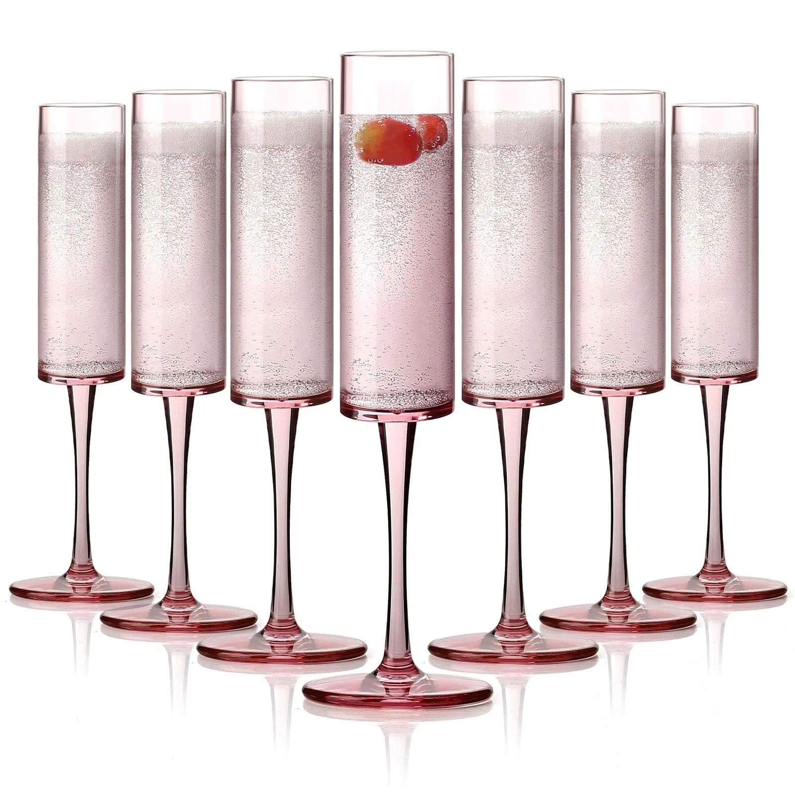 Hot Selling Custom Clear Pink Champagne Flutes Glasses Square Plastic Toasting Glasses for Party Birthday Anniversary Wedding
