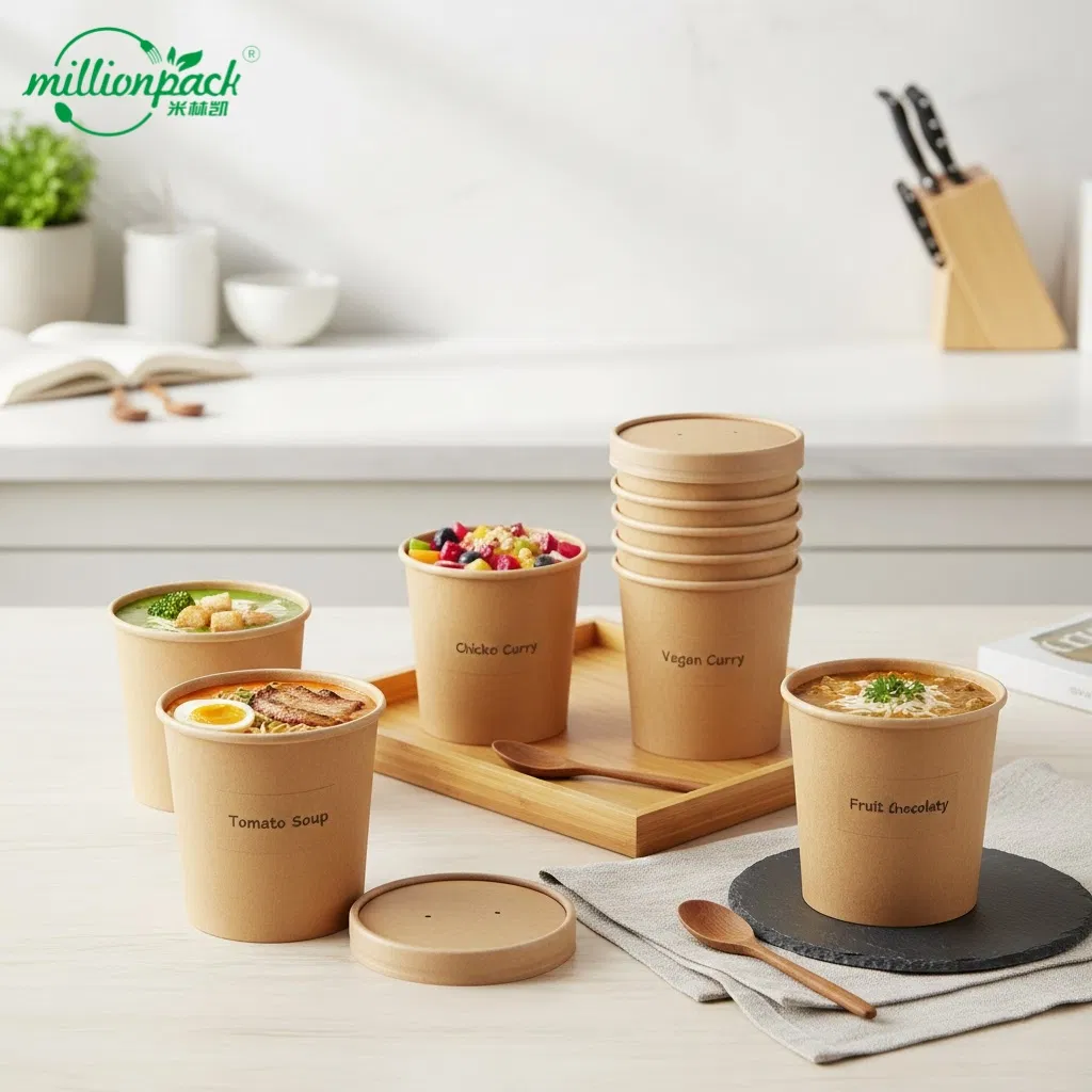 Ventilated Kraft Paper Soup Bowl Leak Proof Container for Condensation Control Freshness