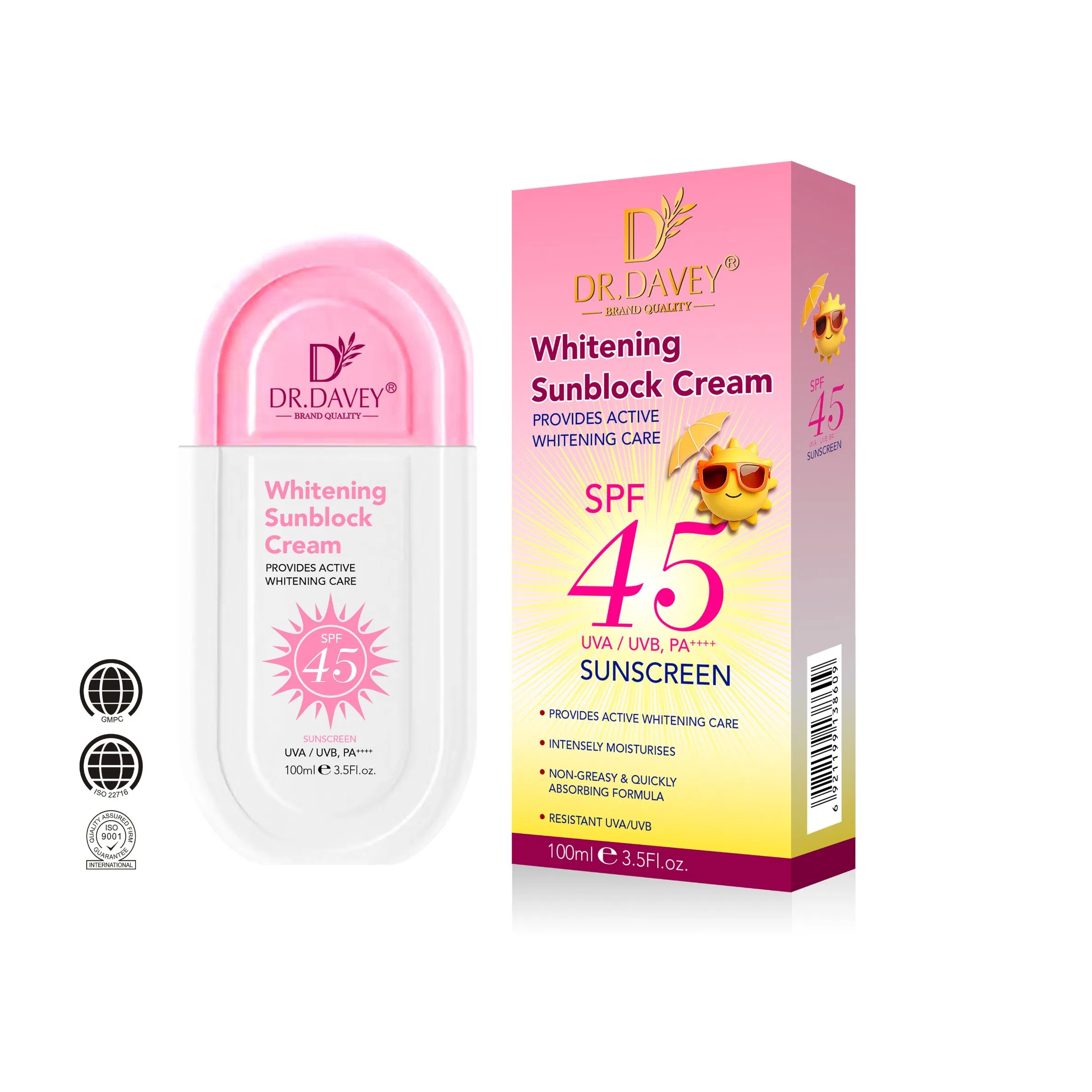 Dr. Davey SPF45 Whitening Sunblock Cream Moisturizing and Refreshing Waterproof