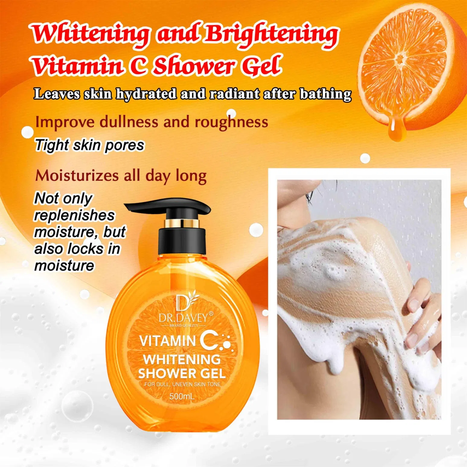 Vitmin C Shower Gel Body Cleaning Body Wash Whitening Moisturizing Refreshing 500ml Private Label Dr. Davey