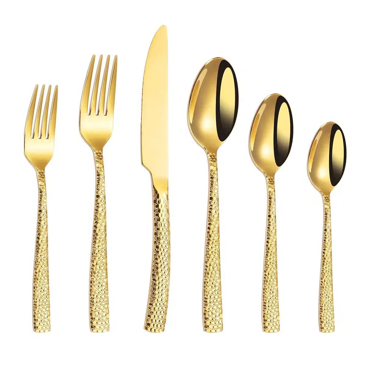 Gold Hammered Stainless Steel Flatware Set Restaurant Table Knife Spoon Fork Luxury Wedding Cutlery Sets