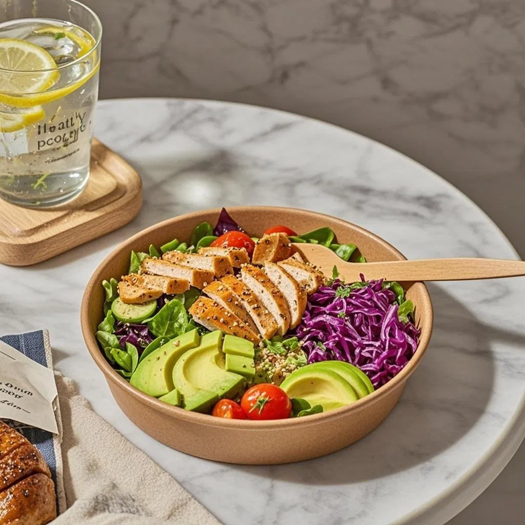 Disposable Kraft Paper Salad Paper Bowl with Lid for Fast Food