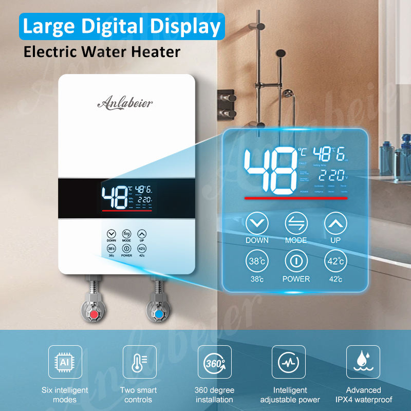 Tempered Glass Panel Instant Tankless Water Heater with Large LED Display