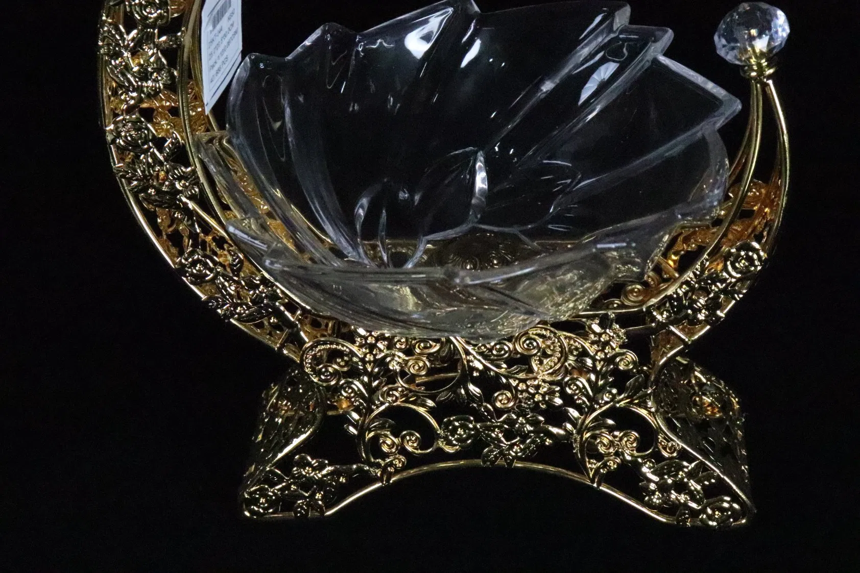 Heat-Resistant Transparent Glass Bowl Paired with Moon-Shaped Iron Art Fruit Bowl