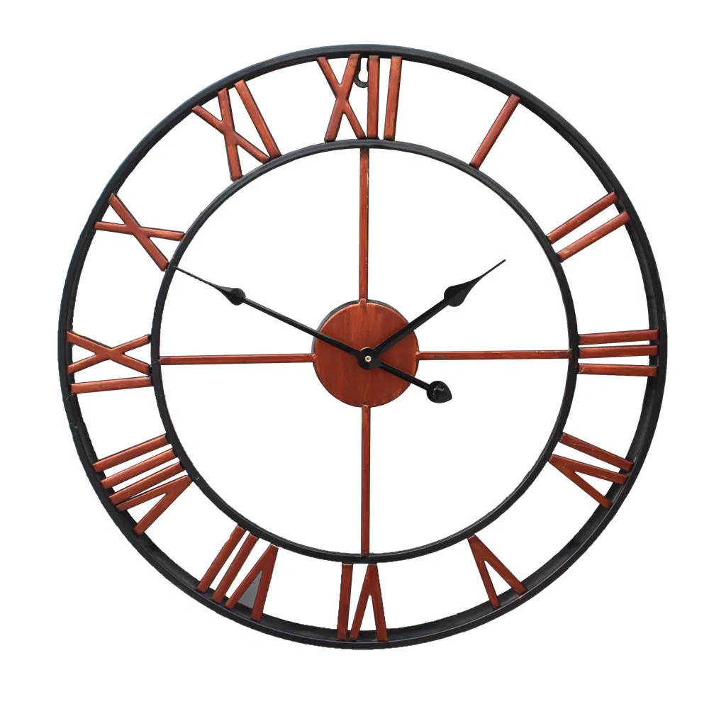 Home Vintage Living Room Iron Wall Clock, Nordic Decorative Clock