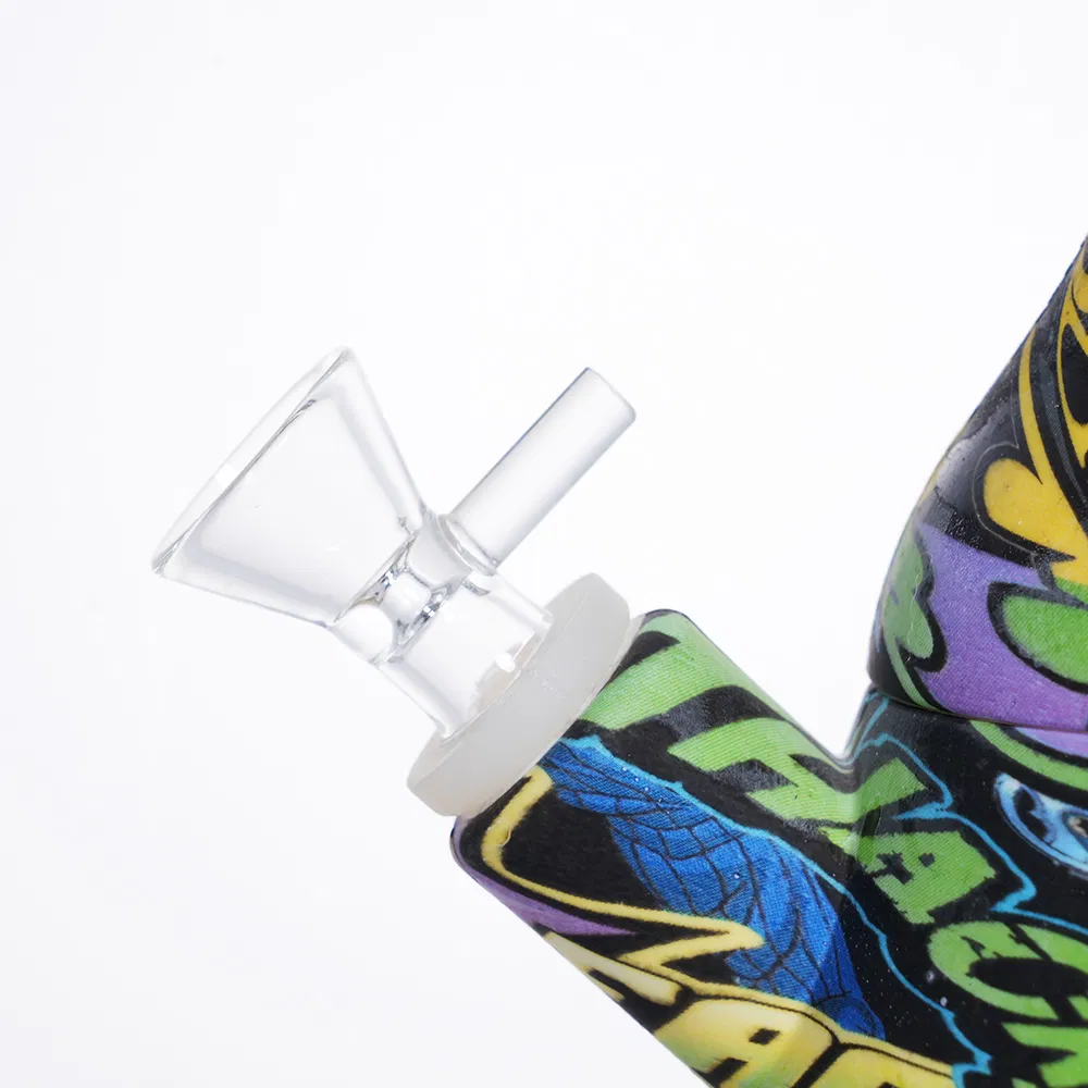 Flexible Unbreakable 10" Printed Curved Neck Silicone Water Pipe
