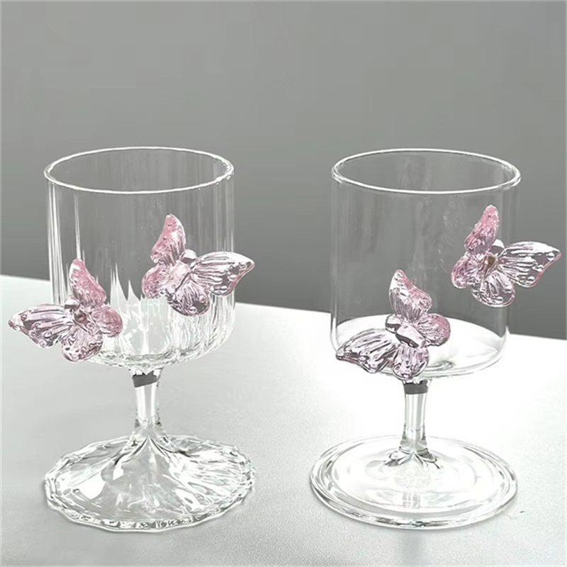 Pink Butterfly Wine Glasses with 3D Butterflies Champagne Glasses for Weddings Party