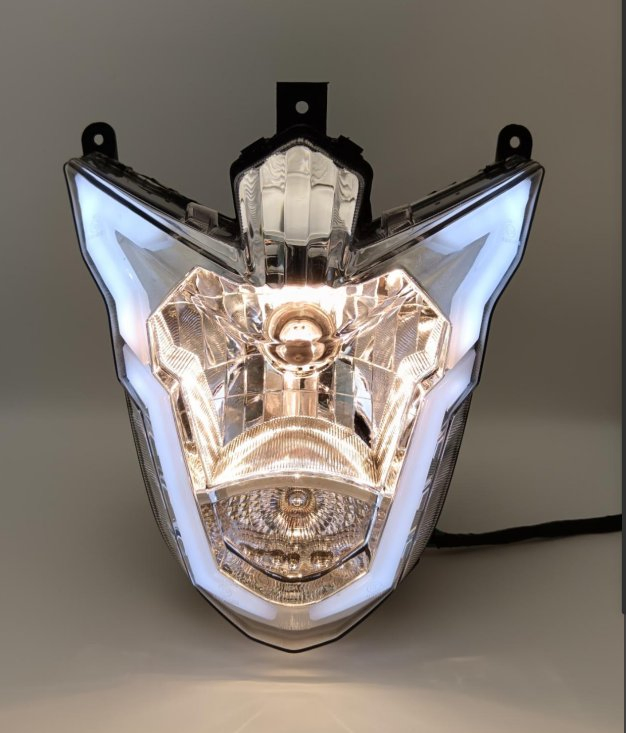 Advanced LED Motorcycle Headlight with Bright Yellow, Red, and White Light