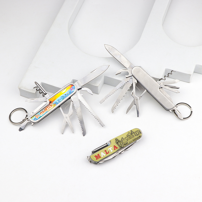 Manufacturer Custom Logo Stainless Steel Souvenir 11 in 1 Multifunction Folding Pocket Knife Keychain