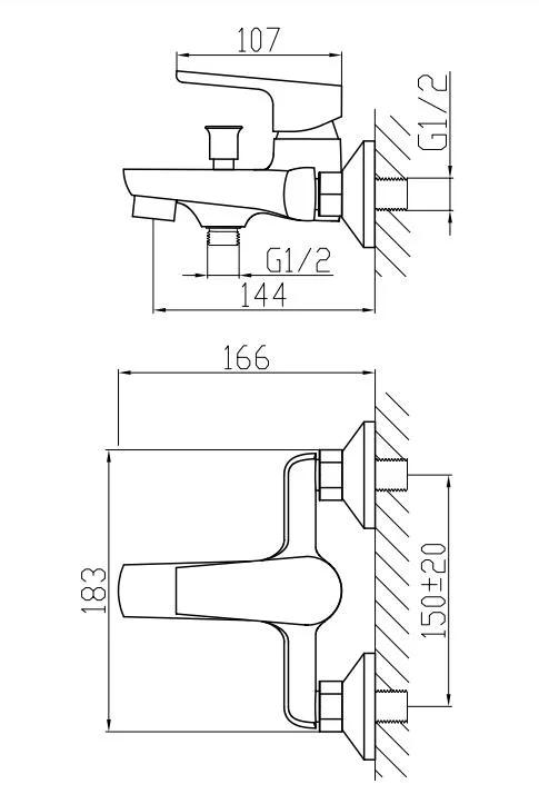 Смеситель для ванны настенный однорычажный Pinslon