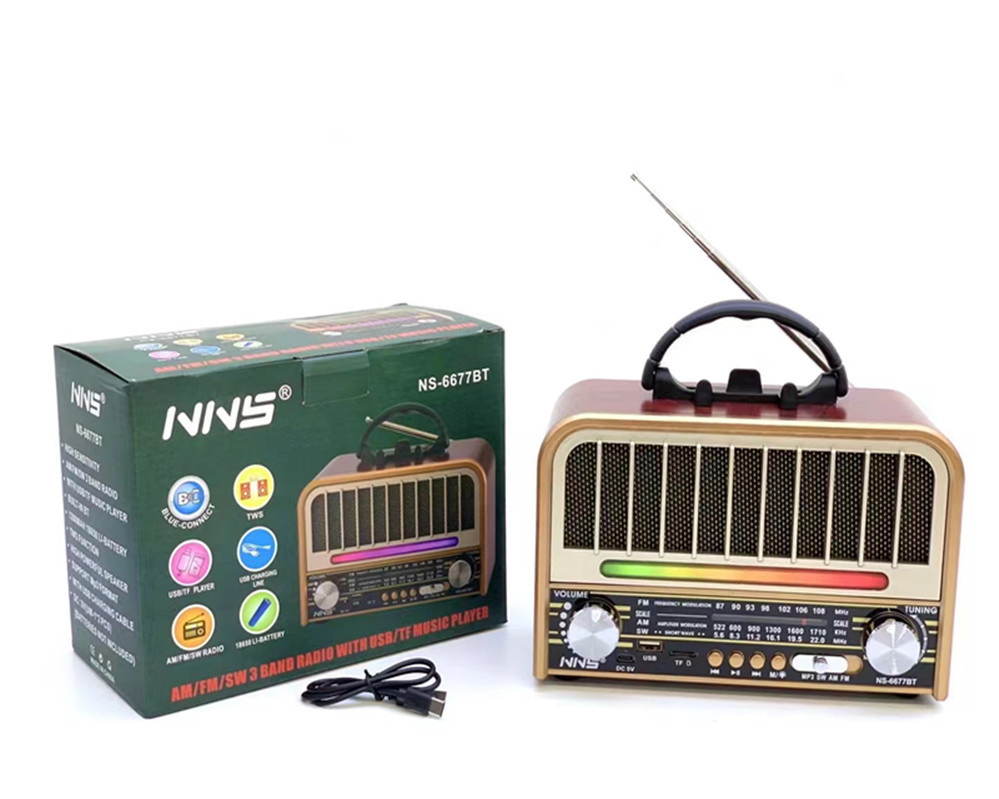 Ретро радио NS-6677BT с Bluetooth, деревянный корпус