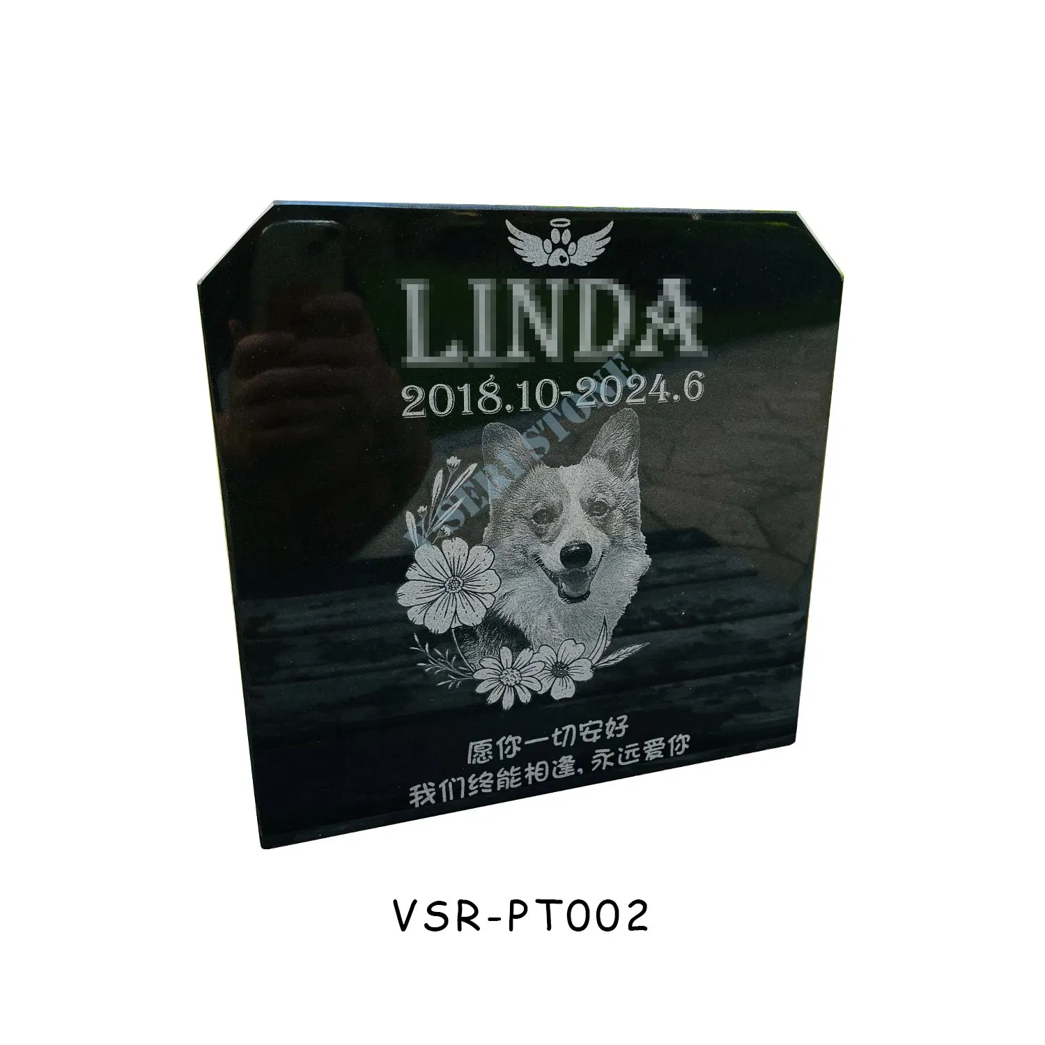 Custom Pet Headstone India Black Granite Engraved Pet Memorial for Grave