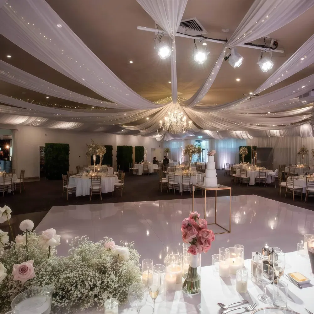 Портативный танцпол белый глянцевый ламинат с алюминиевой кромкой