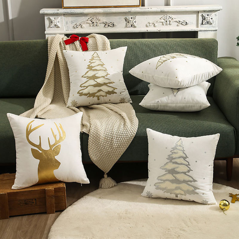 Christmas Decorative Gold Tree Deer Square Throw Pillow Case Cushion Cover