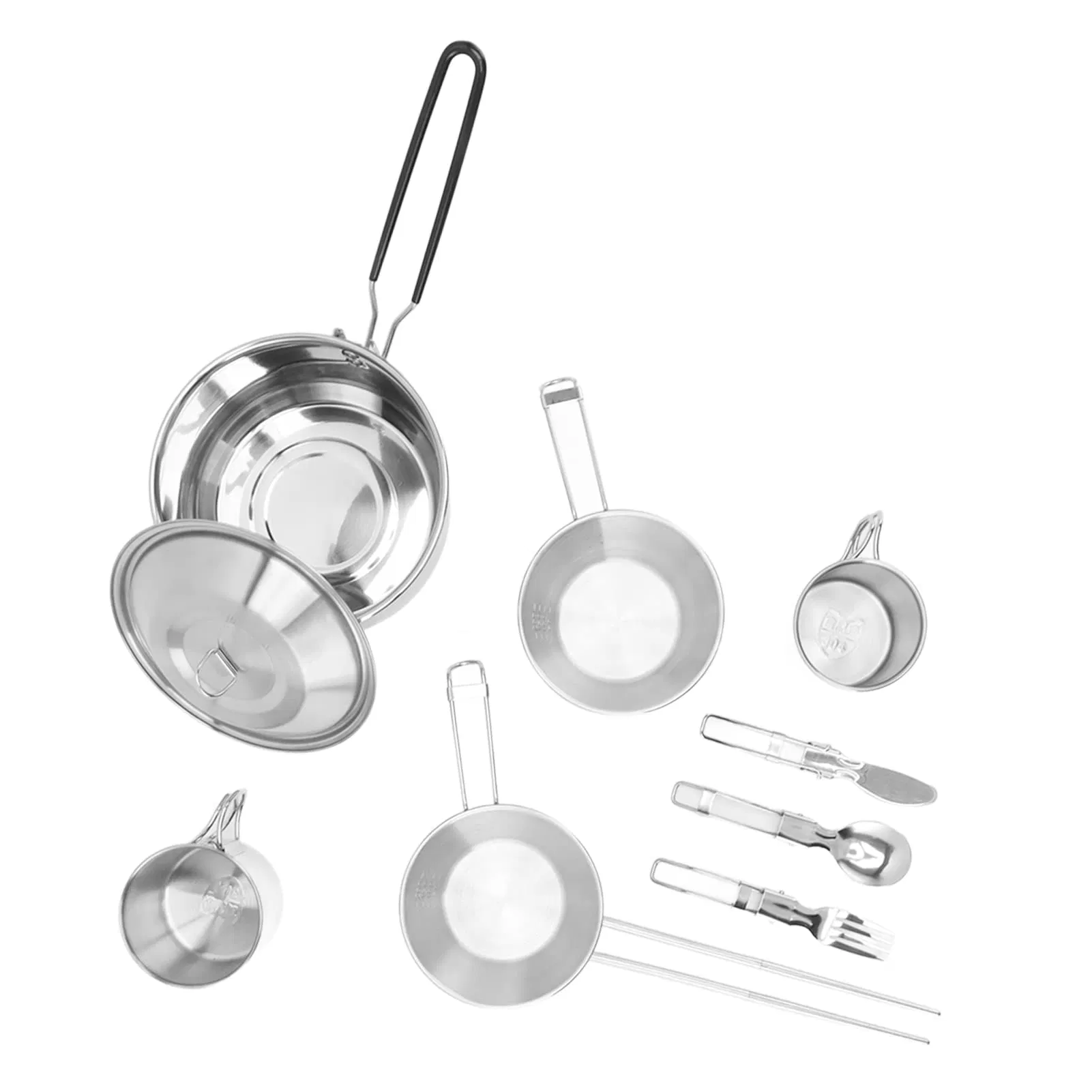 Promotion Stainless Steel Kitchen Campfire Handles Picnic Cooking Hiking Camping Cookware Set