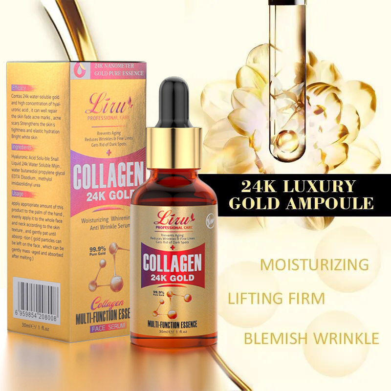 Private Label Skin Care Brightening Hyaluronic Acid Essence 24K Gold Collagen Face Serum