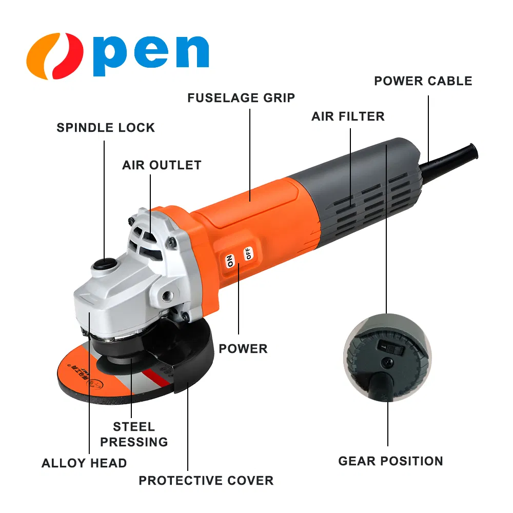High Quality AC 1400 W Portable Brushless Electric Wall Sanding Machine/Angle Grinder, Industrial Metal Cutting Power Tool