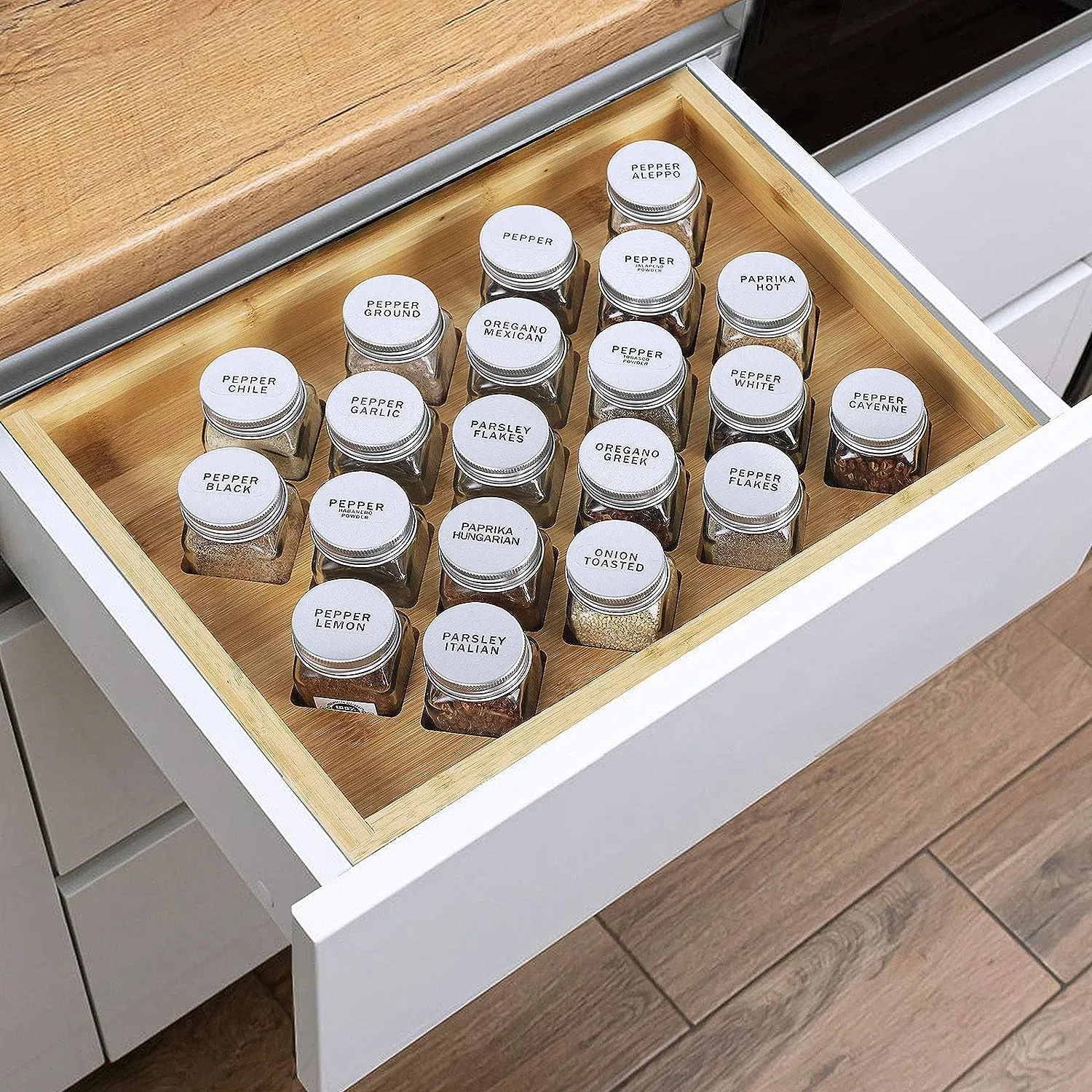 Free Standing Countertop Bamboo Spice Shelf Holder Spice Rack Organizer