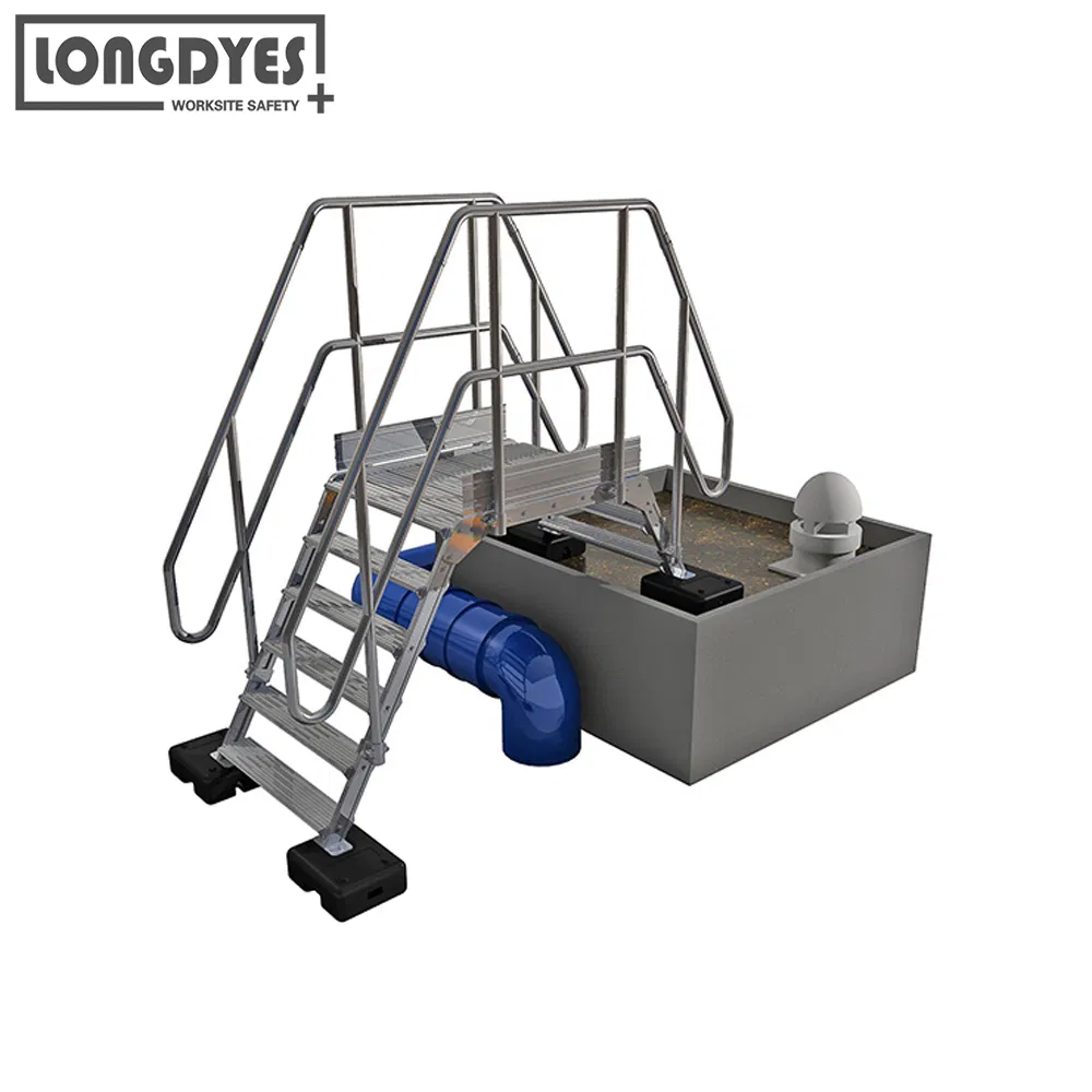 Aluminum Industrial Stairway Portable Crossover Ladder with Platform for Rooftop