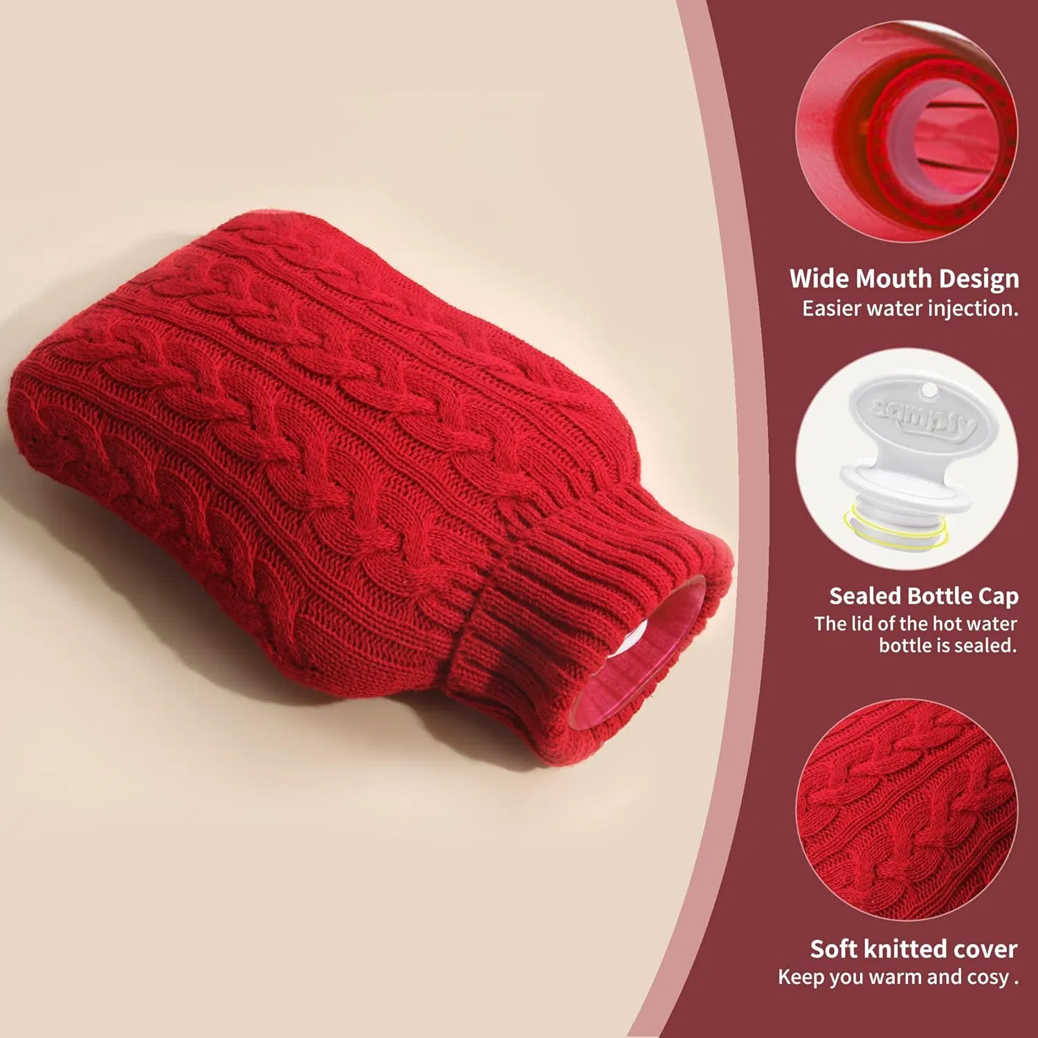 Medical Household Waterproof BS Rubber 2000ml Hot Water Bottle/Bag with Fleece Cover
