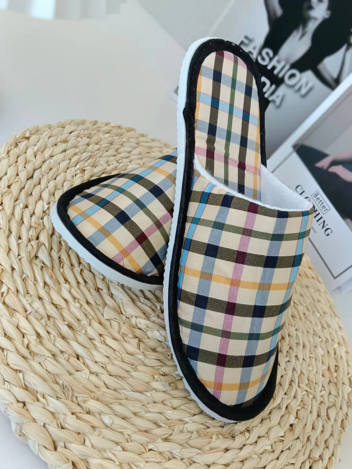 Figured Cloth Indoor Slipper Figured Cloth Printing Fabric EVA Hotel Guestroom Bathroom Disposable SPA Slipper Hotel Amenities Hotel Disposable Slipper