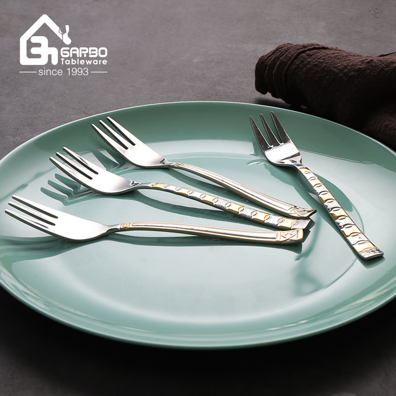 Garbo New Design Dinner Steak Fork with Laser Logo Gold Handle