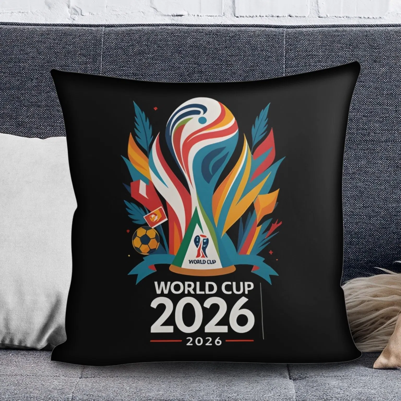 Football Match Commemorative Cushion 2026 World and Cup Colorful Print Throw Pillow