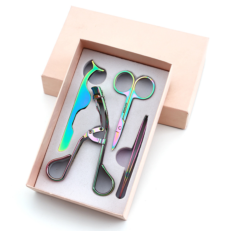 Heated Eyelash Curler with Tweezers Set Eyelashes Applicator