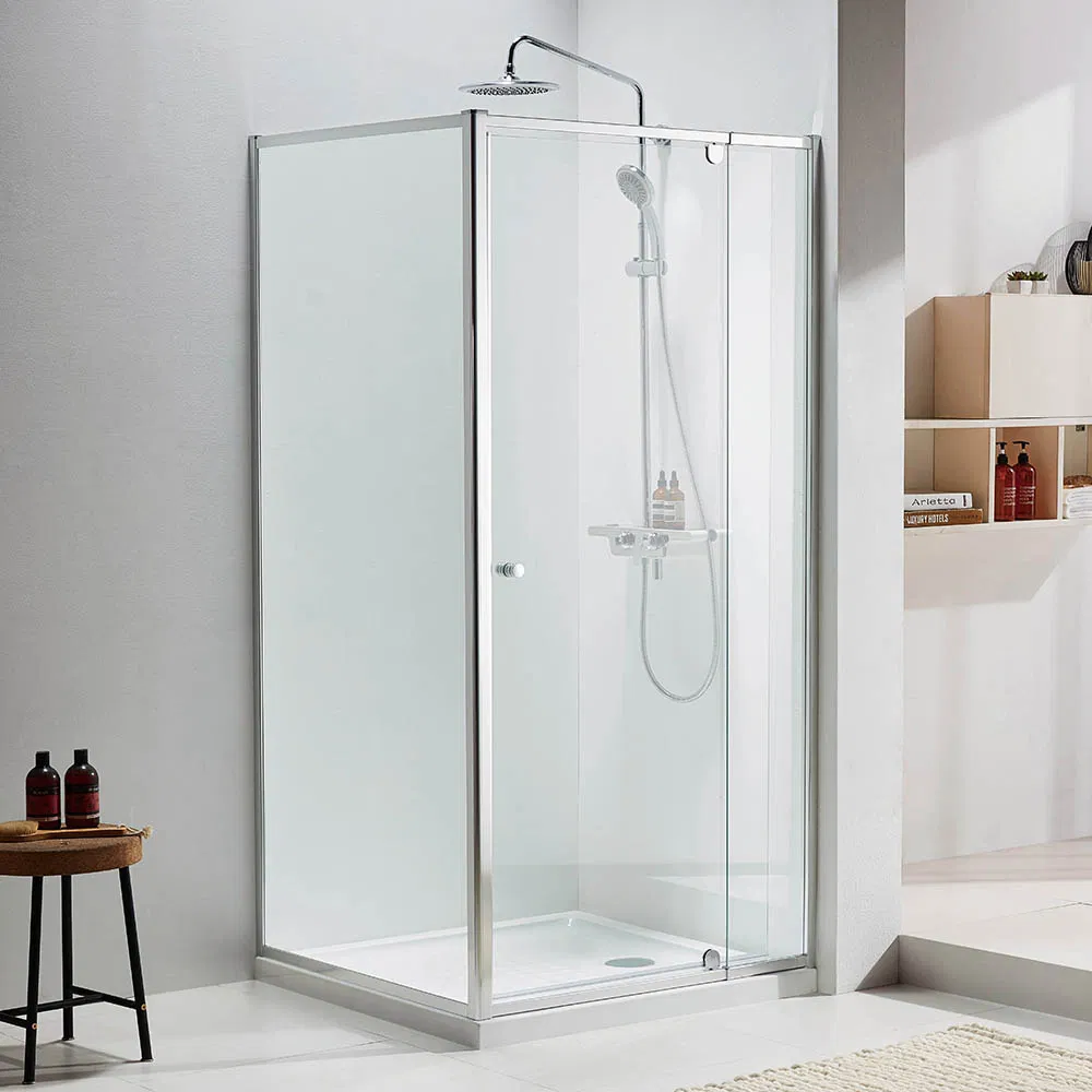 Chrome Bright Sliver Frame Tempered Glass Shower Stall Enclosures for Bathroom